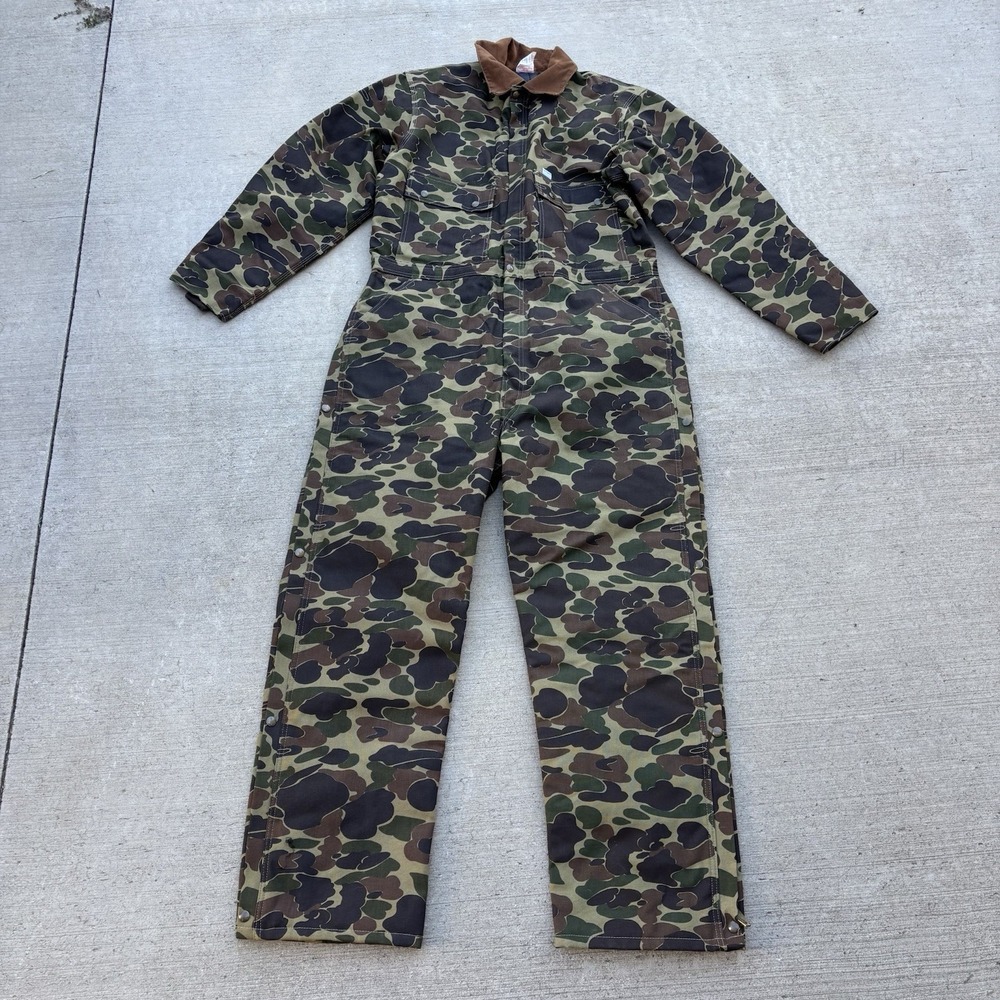 Vintage 80s Carhartt Duck Camo Insulated Coveralls 46 Tall USA Hunting/Workwear